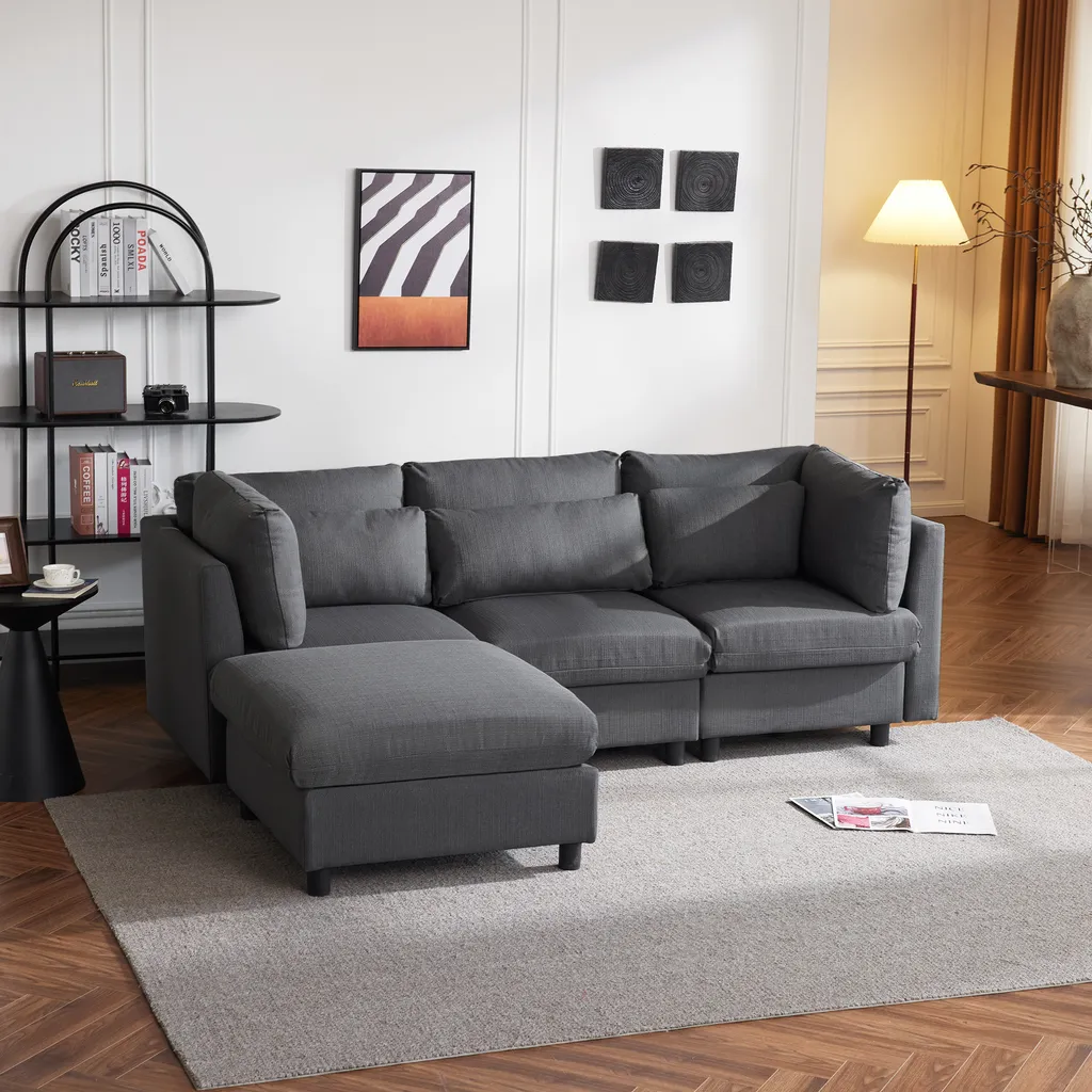 Canapé d'angle en forme de L Sweiko - Canapé trois places moderne Gris - 5