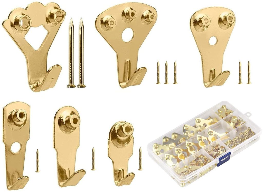 Sortiment an Fotohaken, 150-teiliges Set mit Haken und Nägeln für Bilderrahmen, stabile Metallwandhaken zum Aufhängen von Fotos, Spiegeln und De...