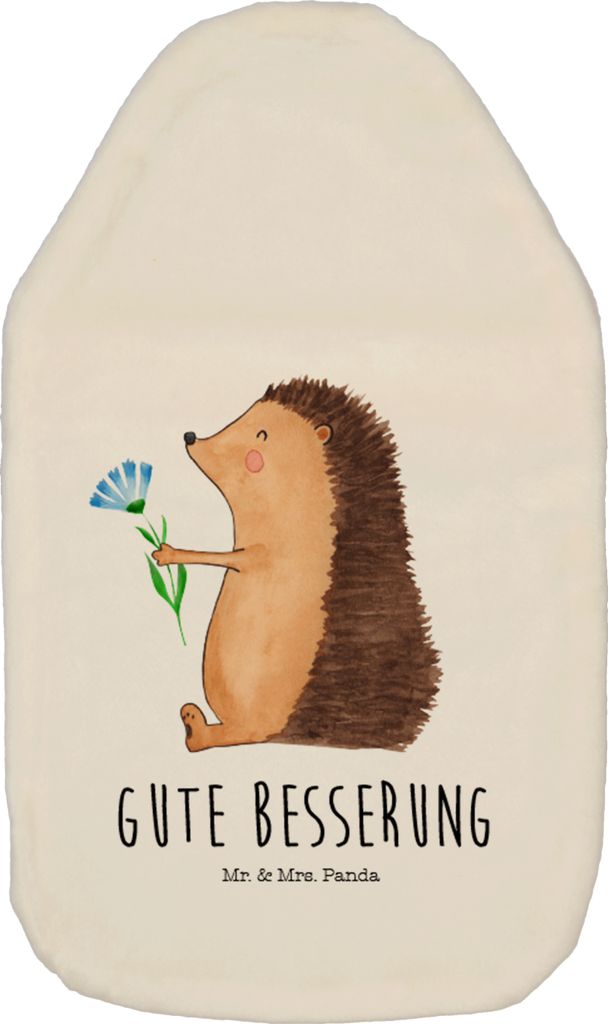 Mr. & Mrs. Panda Wärmflasche Igel Blumen - Weiß - Geschenk, Krankenhaus, wärmebeutel, Genesungswünsche, Wärmekissen, Bettflasche, Gute Besseru...