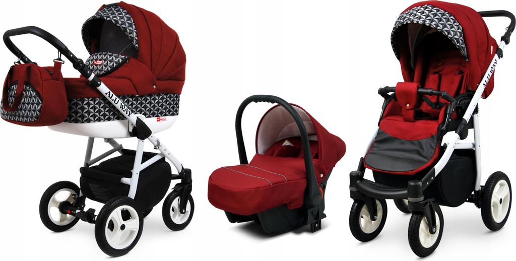 BabyLux Alu Way | 3in1 Kinderwagen Set | Optical Chili | Kombikinderwagen | Kinderwagenset | Bu