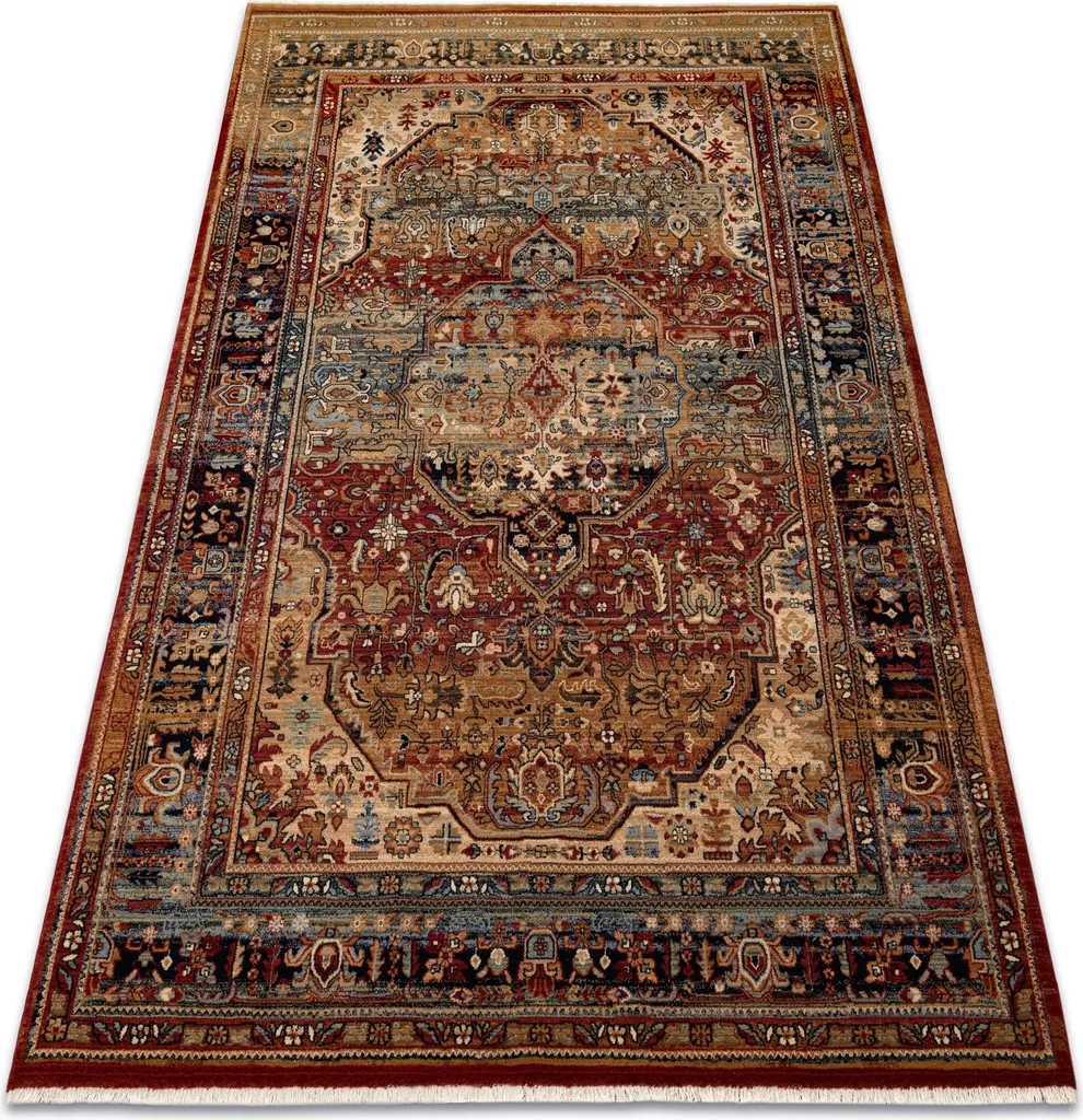 Tapis KESHAN 7518/53528 en laine beige et bleu foncé, format 80x145 cm