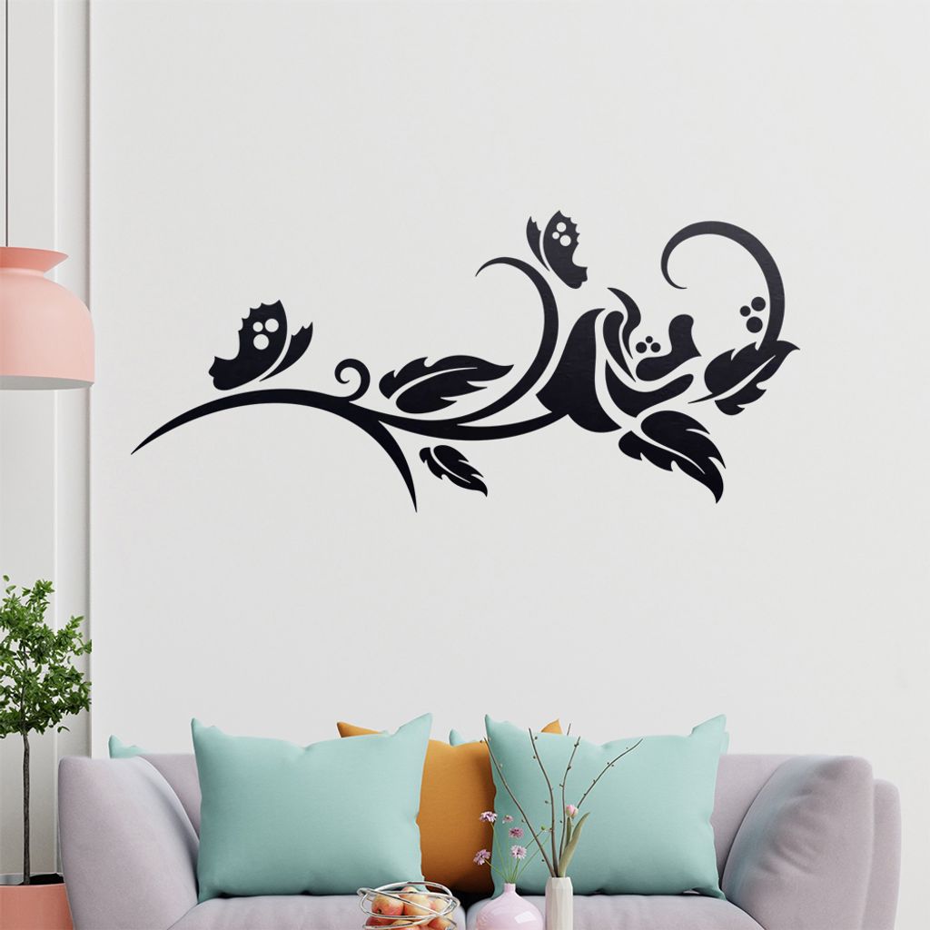 Falter Schmetterling Ranke Wandtattoo in 6 Größen - Wandaufkleber Wall Sticker - Dekoration, Küche, Wohnzimmer, Schlafzimmer, Badezimmer