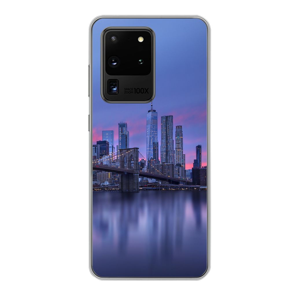 MuchoWow Handyhülle Schutzhülle Hülle für Samsung Galaxy S20 Ultra New York - Wasser - Brücke Silikon Softcase Handy Hülle - Karteninhaber