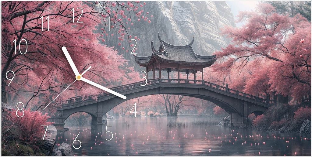 Wanduhr aus Glas mit Motiv Japanischer Garten- 60 x 30 cm - inkl. Aufhängesystem