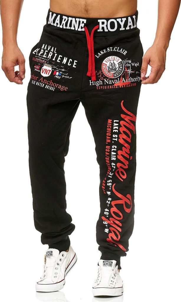 Herren Jogginghose | Freizeithose | Marine 512 Schwarz/Rot XL