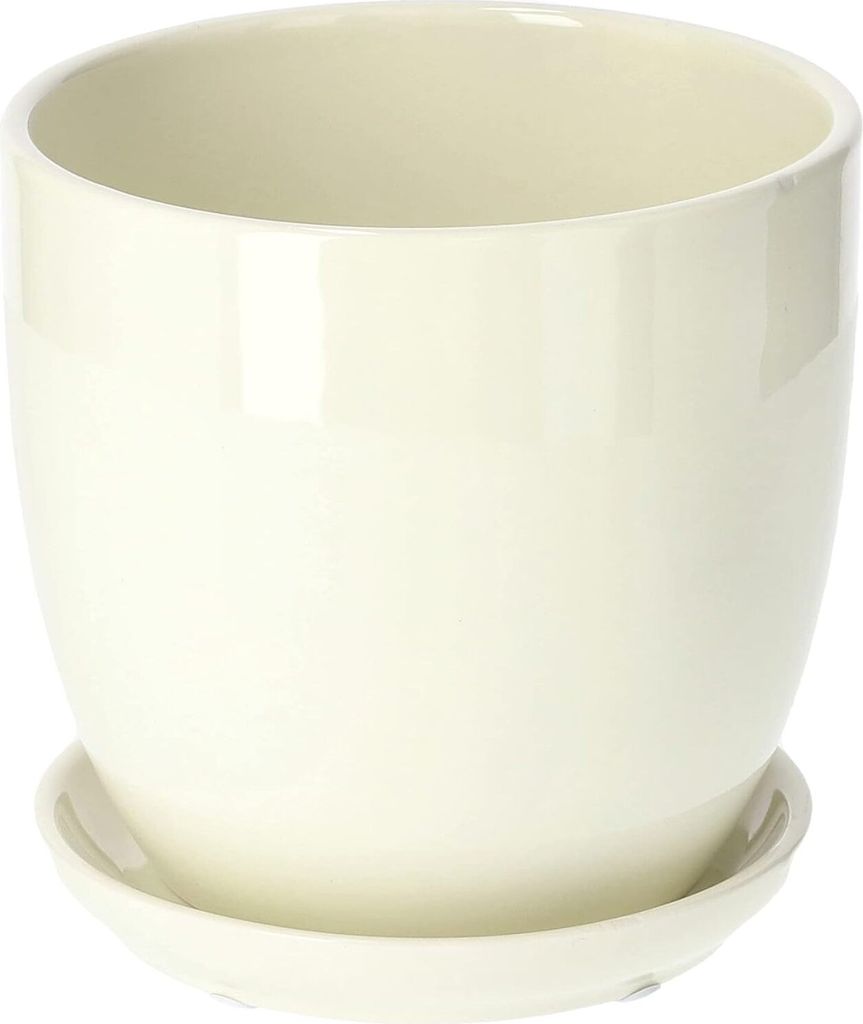 KOTARBAU Keramik Blumentopf Übertopf für Blumen Pflanzen 15 cm mit Tropfschale Beige