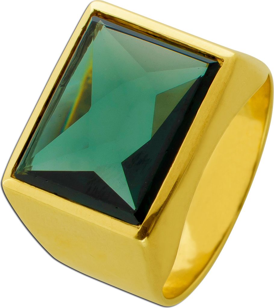 Siegelring Gold 585 14K grüner synt. Turmalin 5.94ct 18