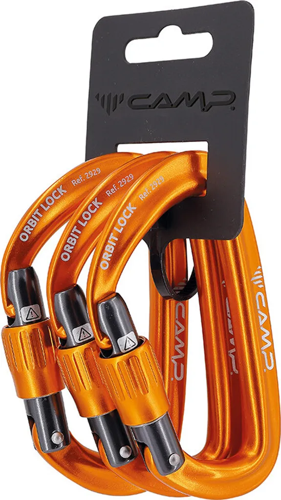 Pack de 3 Mousquetons Camp Orbit Lock Orange - Sécurité à Vis Compacte