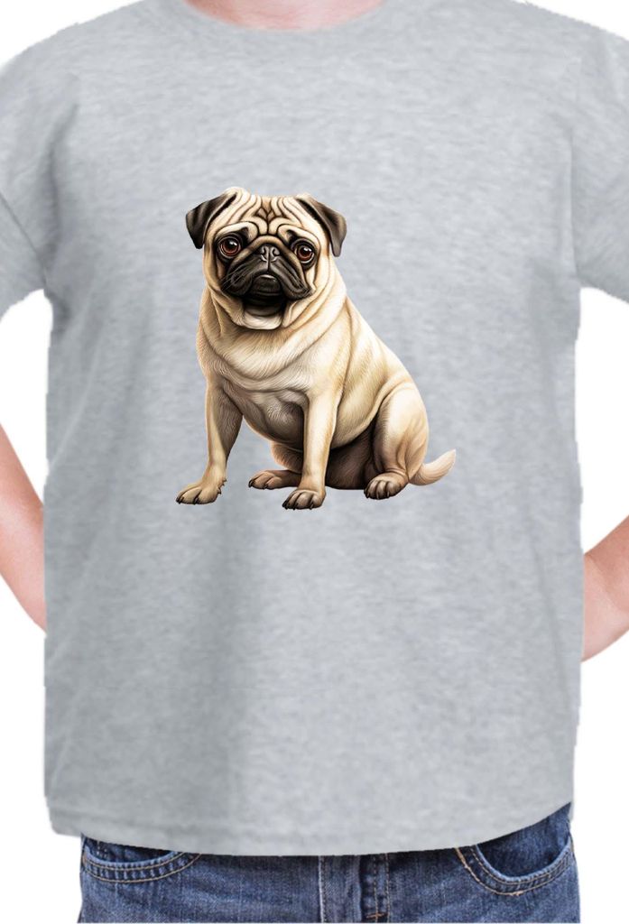 Kinder T-Shirt Dogs Breeds Pug Dog Breed 008, 12-13 Jahr - 152 / Grau