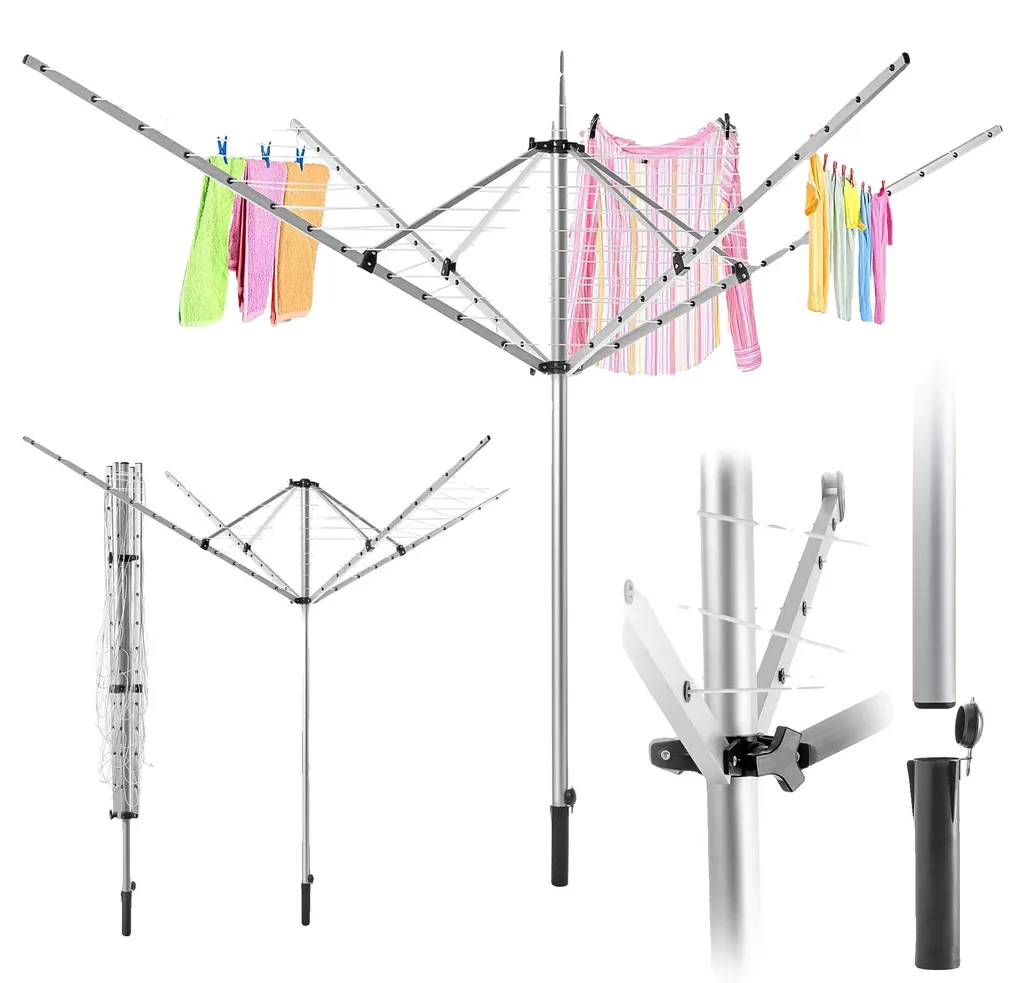Séchoir à linge robuste 180 cm inox avec grande surface d'étendage XL