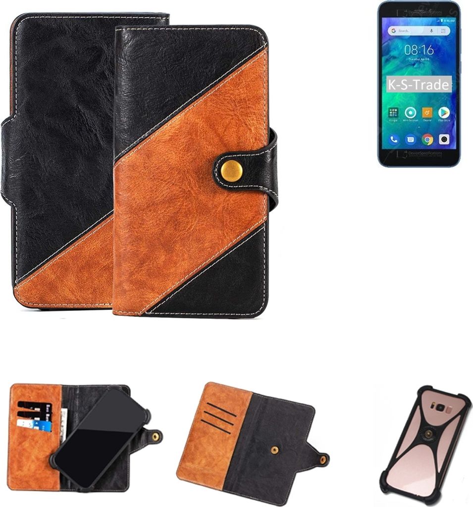 K-S-Trade Handyhülle Schutzhülle Bookstyle Case Wallet-Case kompatibel mit Xiaomi Redmi Go Handy Cover Bumper Klapphülle schwarz hellbraun 1x