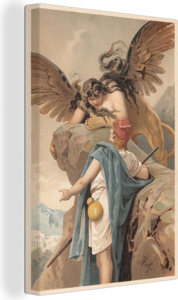 OneMillionCanvasses - Leinwandbilder - 90x140 cm, Eine Illustration von Ödipus und der Sphinx, Wandbilder Kunstdruck Wanddekoration - Foto auf L...