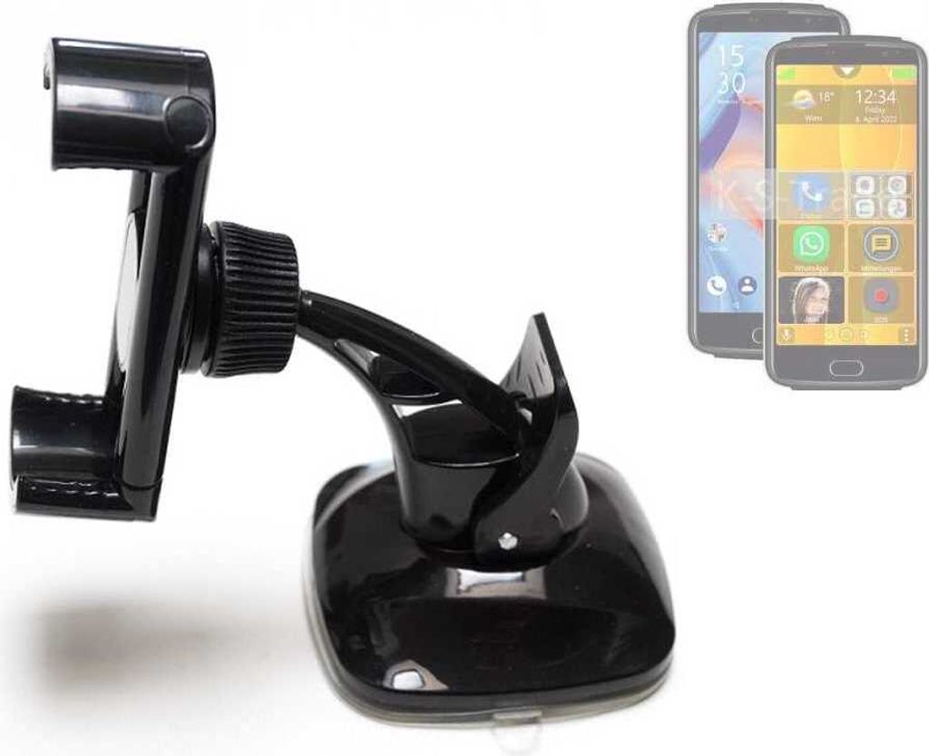 K-S-Trade kompakte Handy-Halterung Windschutzscheibe kompatibel mit Bea-fon M7 premium Armaturenbrett schwarz Autohalterung KFZ Halter