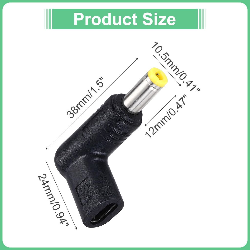 USB 3.1 Type-C Female zu DC Male Adapter, 12V Type C zu DC5525 5.5x2.5mm Winkeladapter fš¹r PD Power Bank PD Quelle Notebook Laptop Tablet