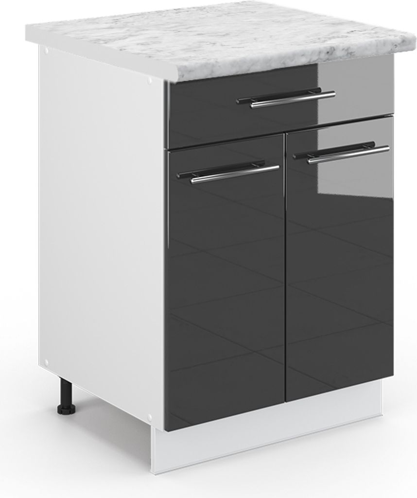 Küchenunterschrank Vicco Fame-Line Anthrazit Hochglanz 60 cm mit Schublade, AP Marmor, Model 46713