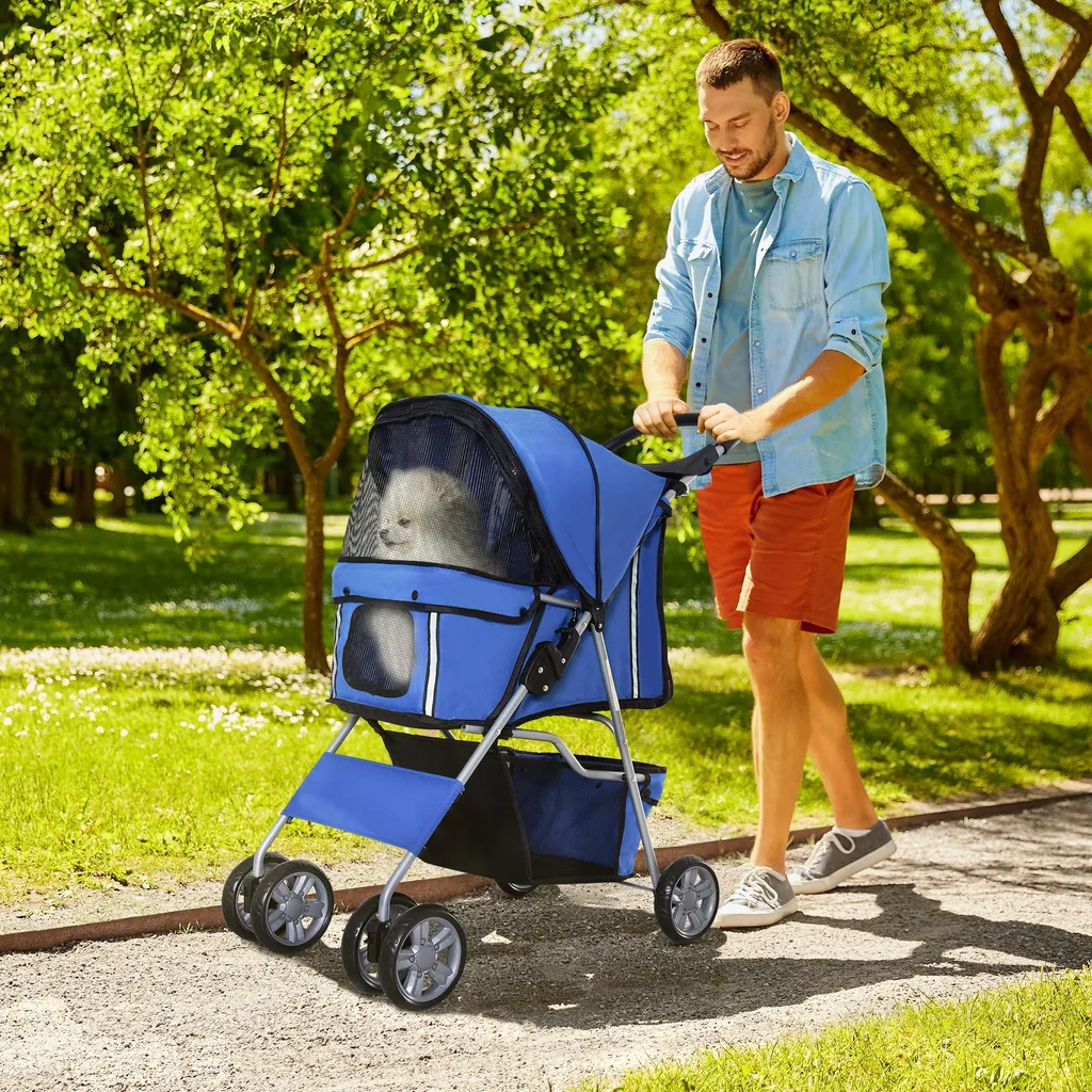 Poussette chien chat pliable : solution transport sans effort bleu - 2