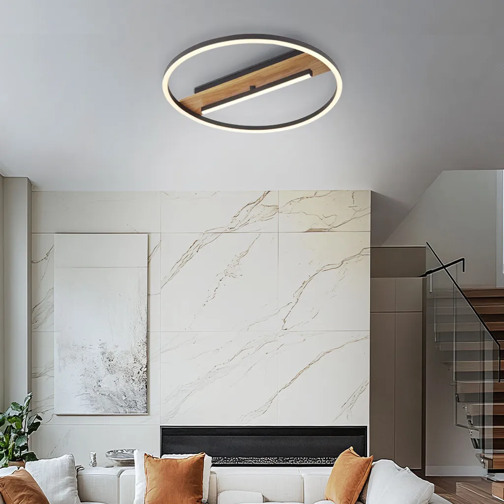 Lampada da soffitto a LED, metallo nero, effetto legno, P 40,5 cm