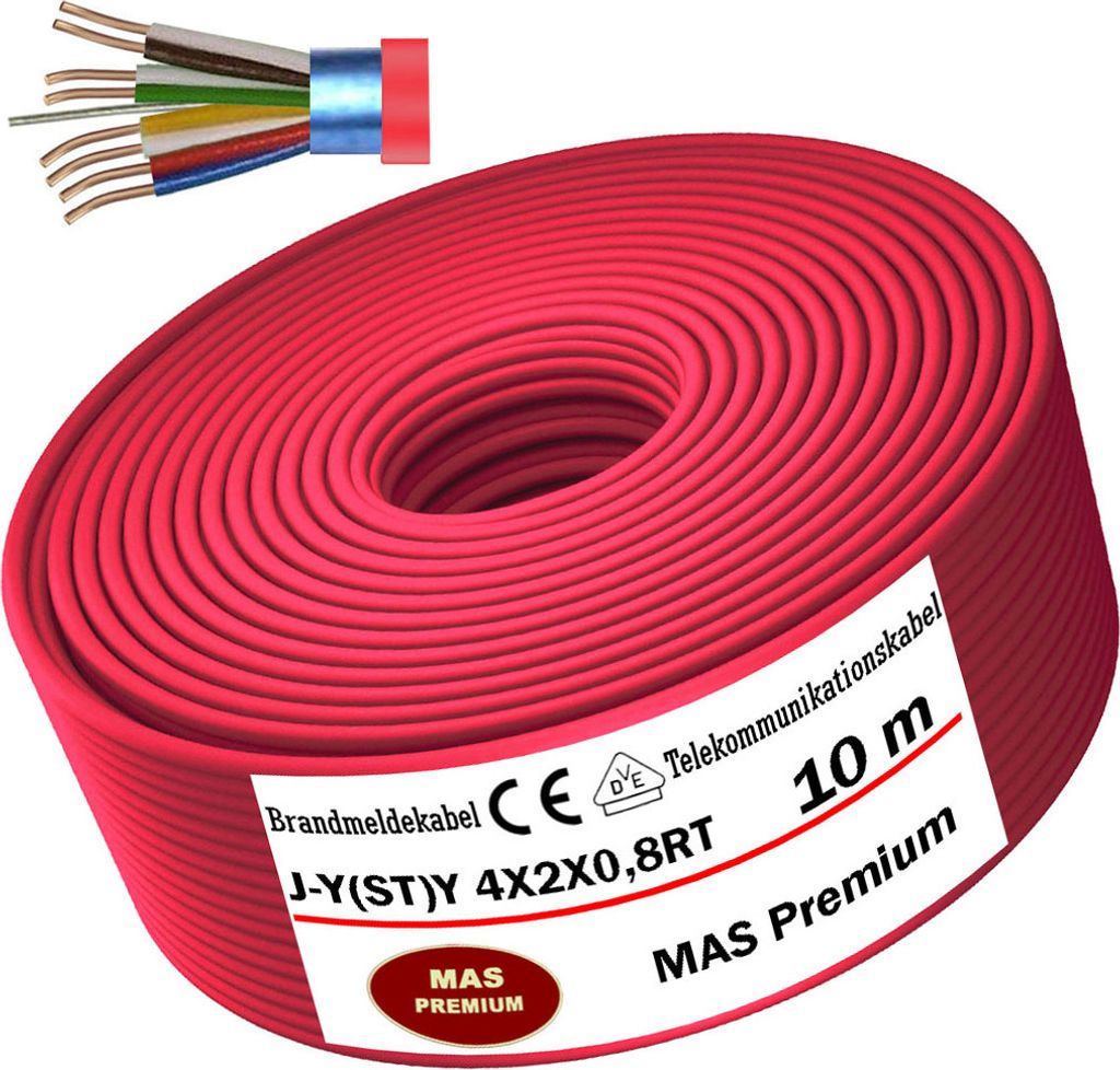 10m J-Y(ST)Y 4X2X0,8RT Brandmeldekabel Telekommunikationskabel Fernmeldeleitung
