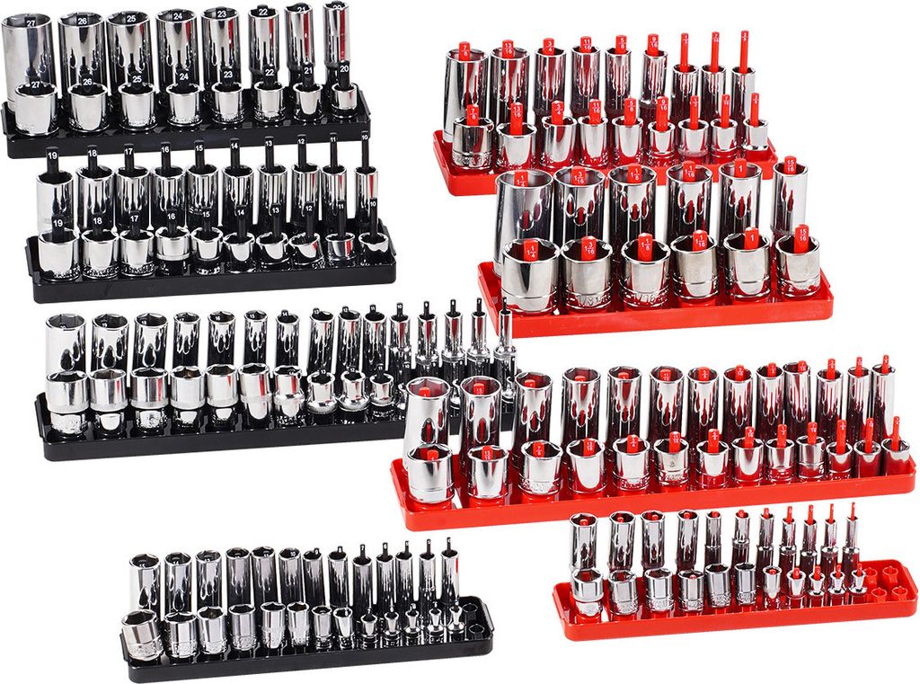 SucceBuy Steckschlüssel-Organizer-Set, 8-teilige High-Rod-Steckschlüsselhalter, 1/4 Zoll, 3/8 Zoll und 1/2 Zoll metrische SAE-Steckschlüsselabla...