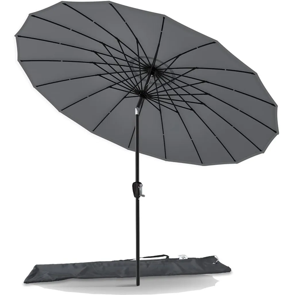 Parasol Shanghai 270 cm gris anti-UV inclinable avec housse de protection