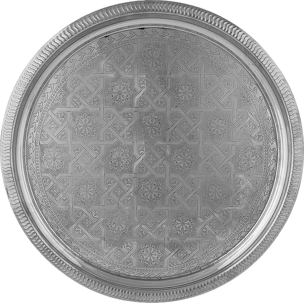 Vassoio Orientale Nacera Argento 38cm - Portacandele Decorativo Boho