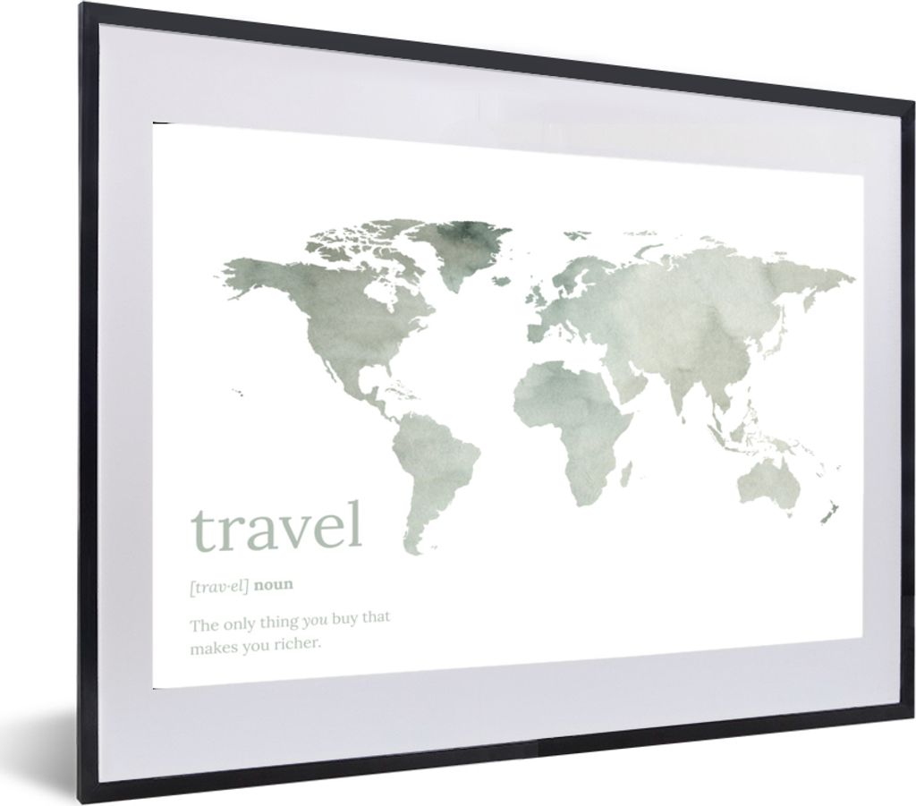 MuchoWow MuchoWow Gerahmtes Poster Weltkarte - Zitat - Reisen 60x40 cm - Poster mit zchwarzem Bilderrahmen - Schlafzimmer - Plakat in Rahmen - ...