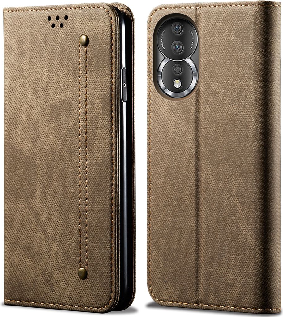 Honor 80 Hülle, Leder Brieftasche Flip Bookstyle Schutzhülle mit Standfunktion für Honor 80 Khaki