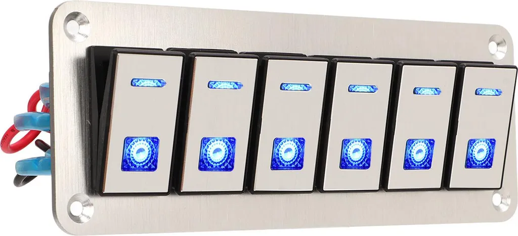 Tableau de commande électrique 6 interrupteurs LED bleue étanche 12V 24V