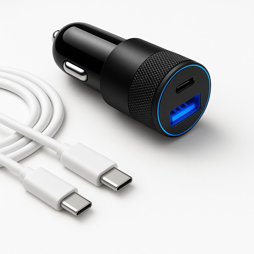 Zigarettenanzünder KFZ Ladegerät USB C und USB A 15W inkl. USB C zu USB C Schnellladekabel für iPhone 15 16 Pro Max Samsung Galaxy Google Pixel ...