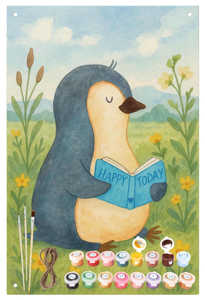 Mr. & Mrs. Panda Malen nach Zahlen Pinguin Buch Design - Weiß - Geschenk, Dekoschild, Ausruhen, Nichtstun, Lesen, Urlaub, zahlenmalerei, set, Meta...