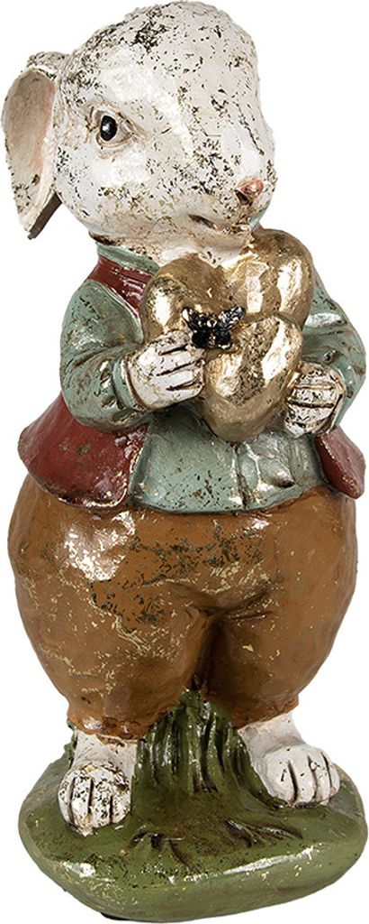 Clayre & Eef Figur Kaninchen 9x12x22 cm Beige Rot Polyresin