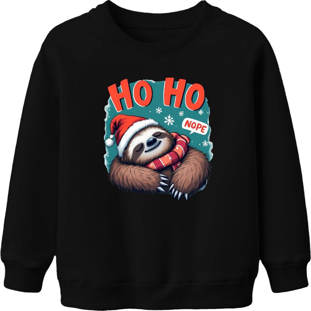 HO HO NOPE Faultier Weihnachten Weihnachtsmütze Schal Lustig Uni Kinder Sweatshirt Pullover, Schwarz, 152