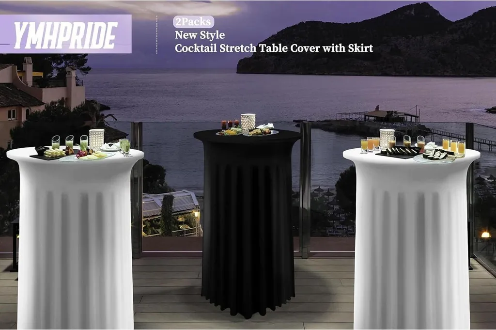 8 Tovaglie Da Cocktail In Spandex Nero, Elasticizzate, 80x110 Cm, Per Tavoli Rettangolari, Perfette Per Feste E Matrimoni - 3
