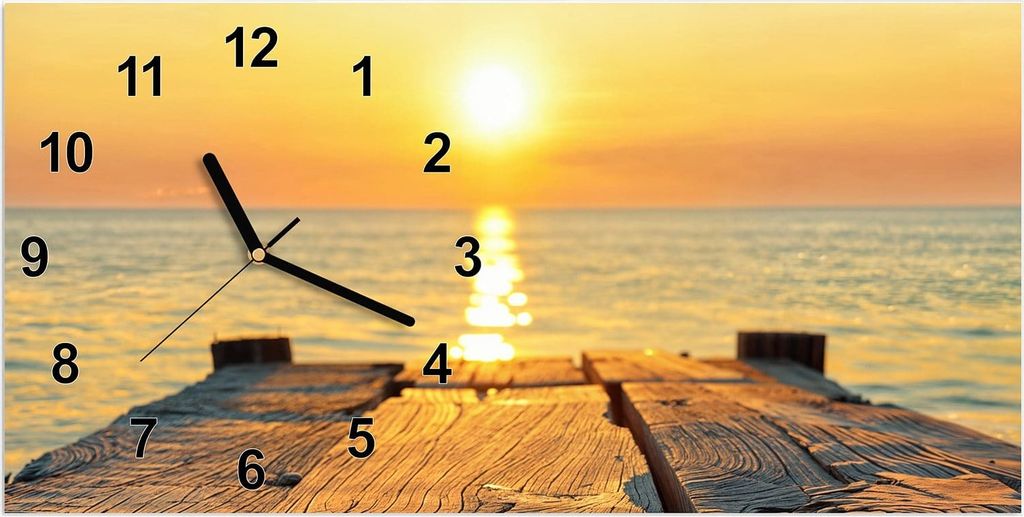 Wanduhr aus Glas mit Motiv Sonnenuntergang Meer- 60 x 30 cm - inkl. Aufhängesystem