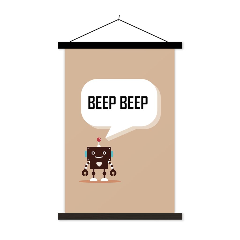 MuchoWow Textilposter Sprichwörter - Zitate - Piep piep - Roboter - Herz - Kinder - Jungen 60x90 cm mit schwarzem Rahmen - Poster Wohnzimmer