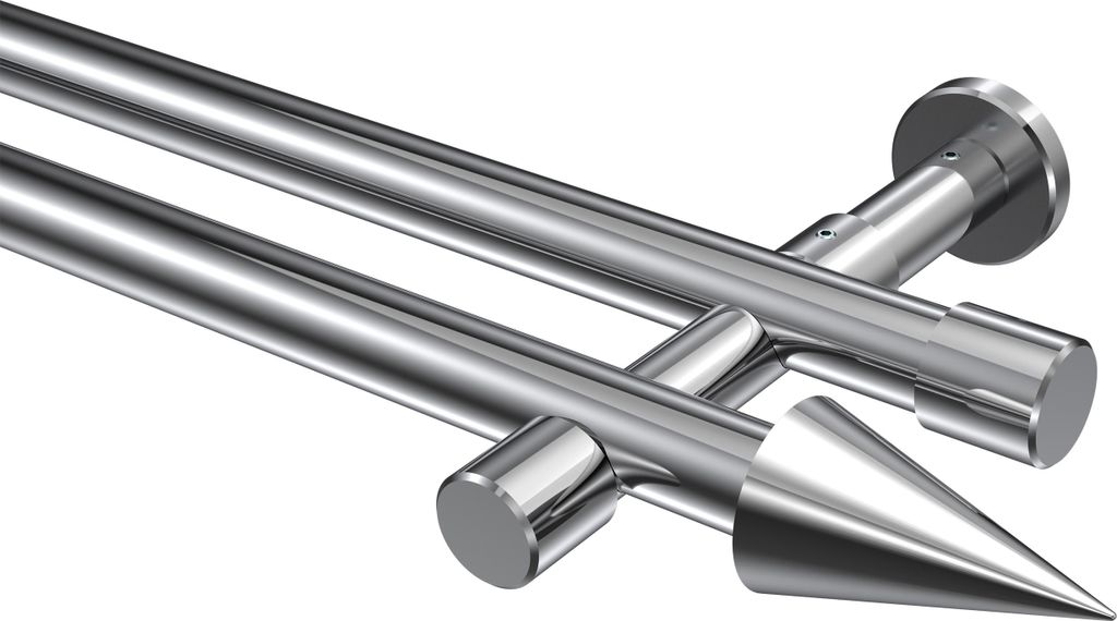 Interdeco Gardinenstange / Vorhangstange Chrom, Typ Prestige Savio (Kegel) ohne Ringe, 20 mm Ø 2-läufig, 400 cm