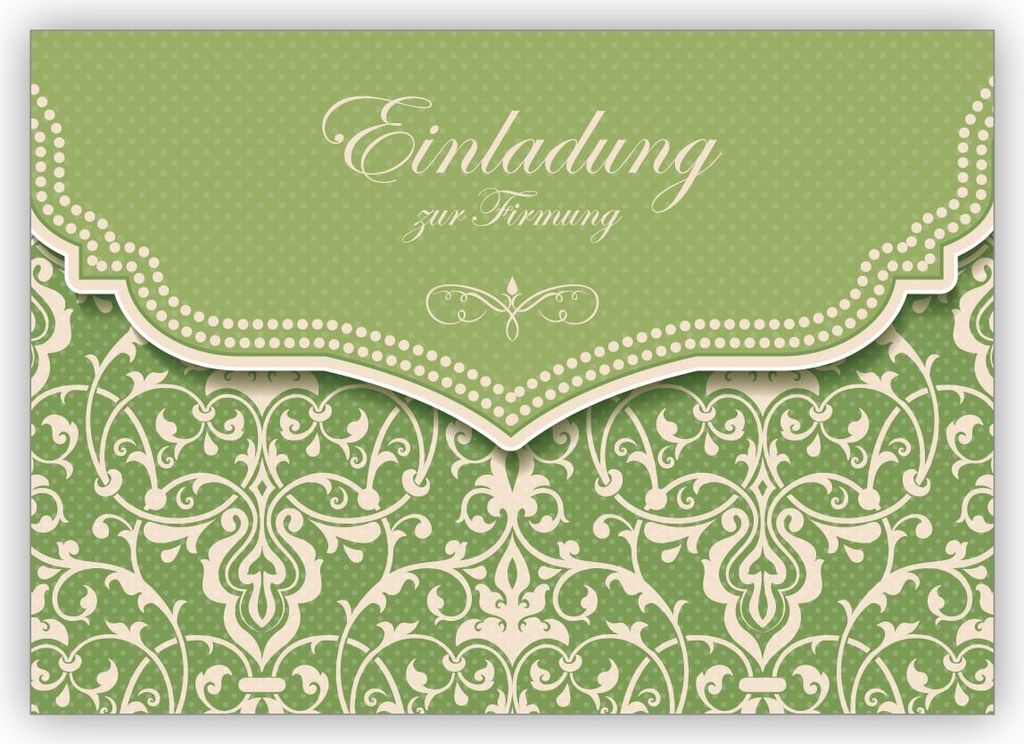 Edle Einladungskarte mit Vintage Damast Muster in Frühlings grün für junge Damen: Einladung zur Firmung