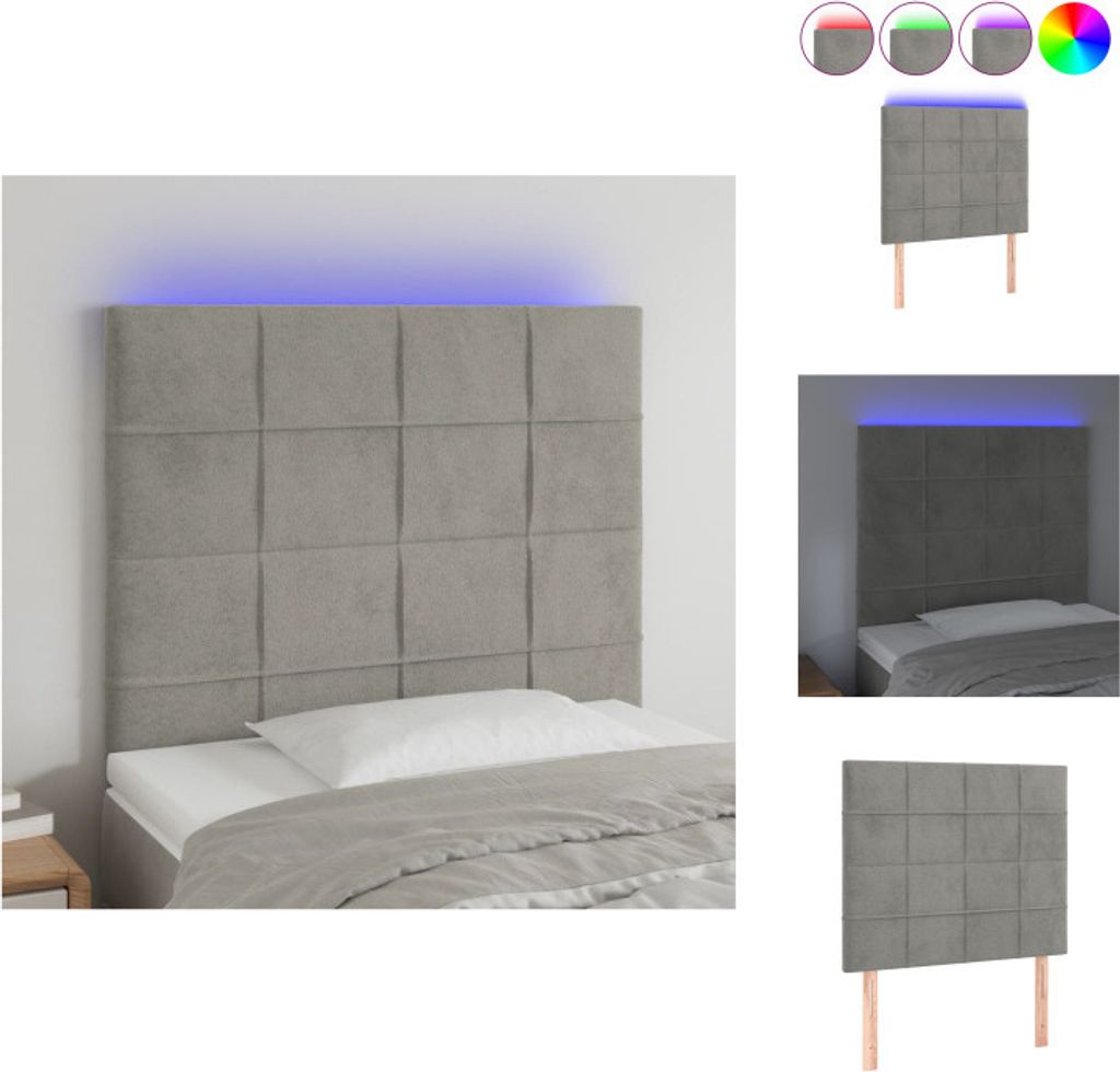 vidaXL LED Kopfteil Hellgrau 100x5x118/128 cm Samt - Kopf- & Fußenden