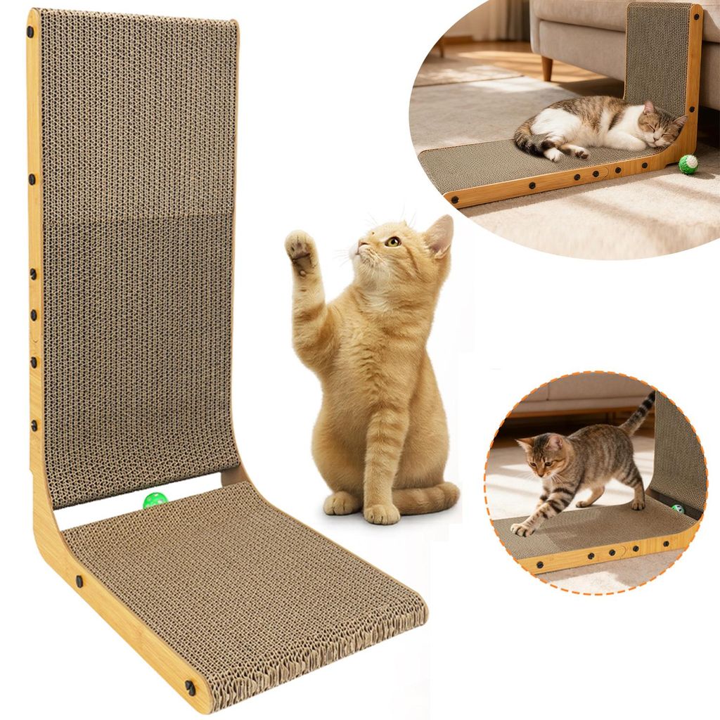 Kratzbrett Katzen, L Förmige Kratzpappe für Katzen, Karton Produktbild 