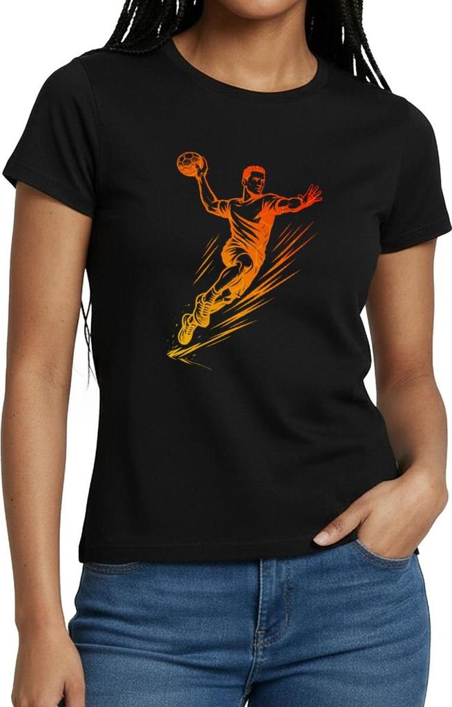 Spreadshirt Handball Spieler Silhouette Deutschland Farben Frauen T-Shirt, L, Schwarz