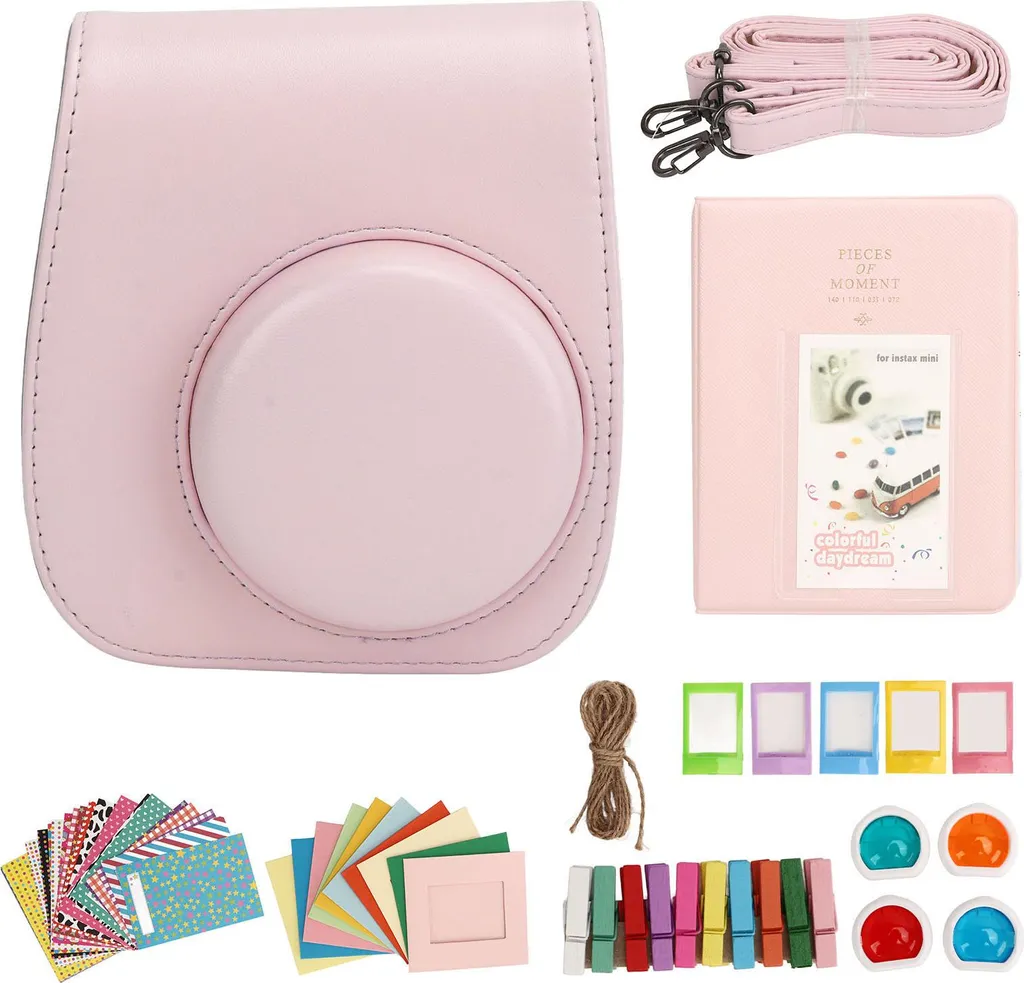 Custodia Professionale PU per Fujifilm Instax Mini 12 Rosa + Accessori