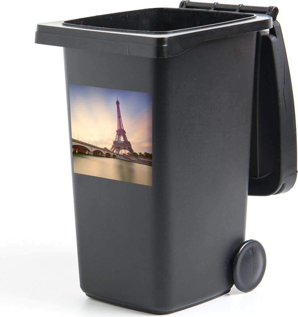 MuchoWow Mülltonnenaufkleber Paris - Eiffelturm - Brücke 40x40 cm - Abfall-Aufkleber - Container - für Abfallcontainer