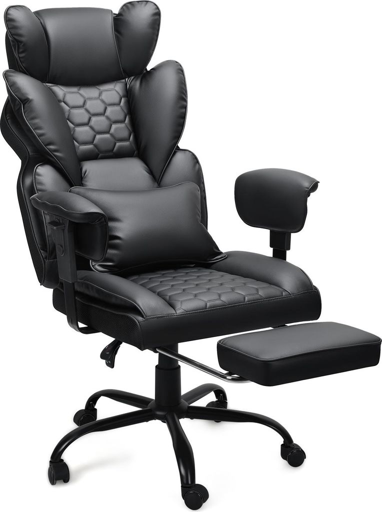 Bettizia Gaming Stuhl Ergonomischer Bürostuhl mit verstellbarer Fußstütze 150kg Belastbarkeit 135° Neigung Lordosenstütze PC Stuhl Schreibtisc...