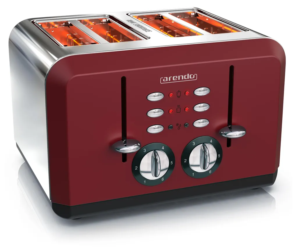 Grille-pain 4 tranches anti-brûlure inox rouge 1630W haute sécurité