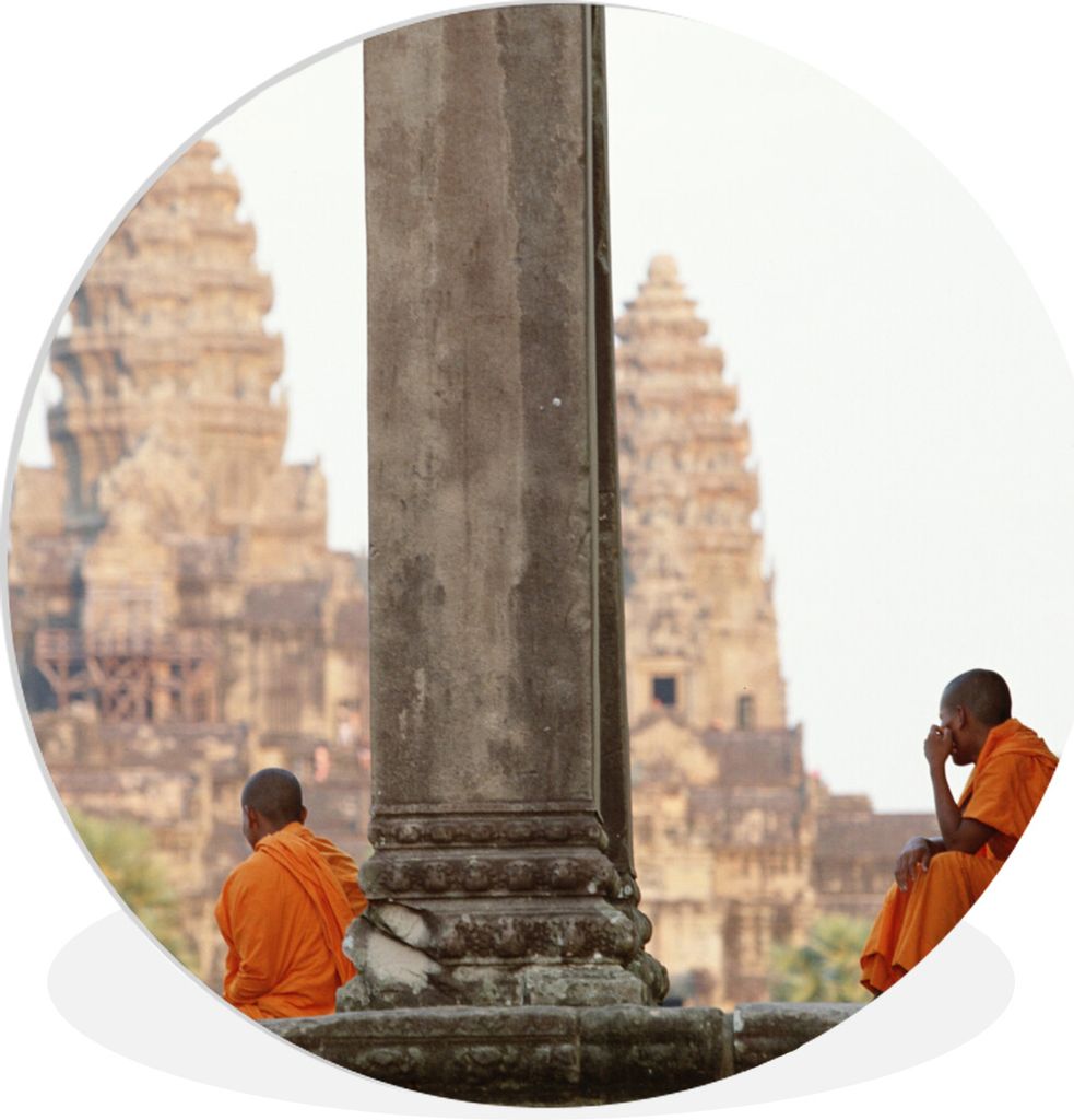 MuchoWow Rundes Wandbild - Runde Bilder Ruhende Mönche in Angkor Wat Ø 60 cm Kreis Wanddekoration Kunststoff - Wandkreis - Wandschmuck - Wand K...