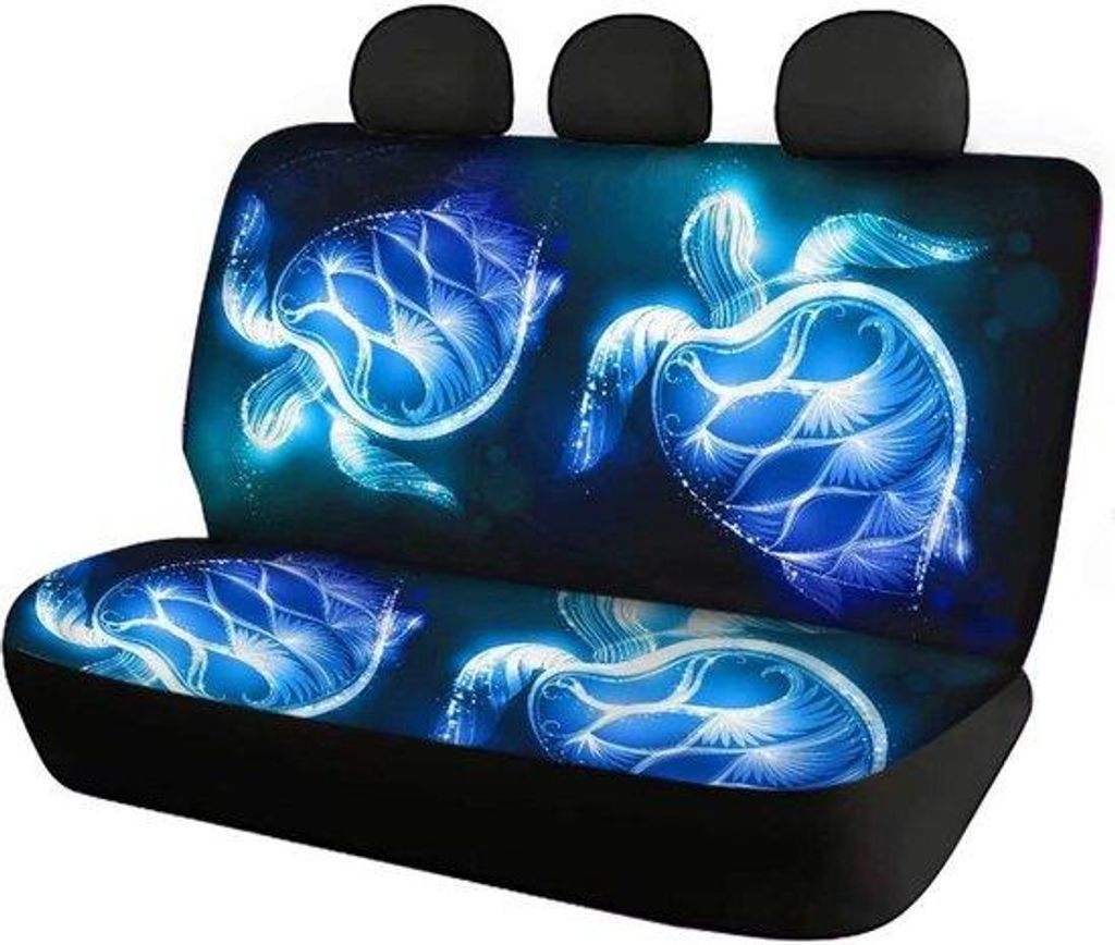 Auto-Accessoires mit blauen Neon-Druck mit Meeresschildkröte, 2 Stück Vordersitzbezüge + 2 Stück separate Rücksitzbezüge für Rücklehne und ...
