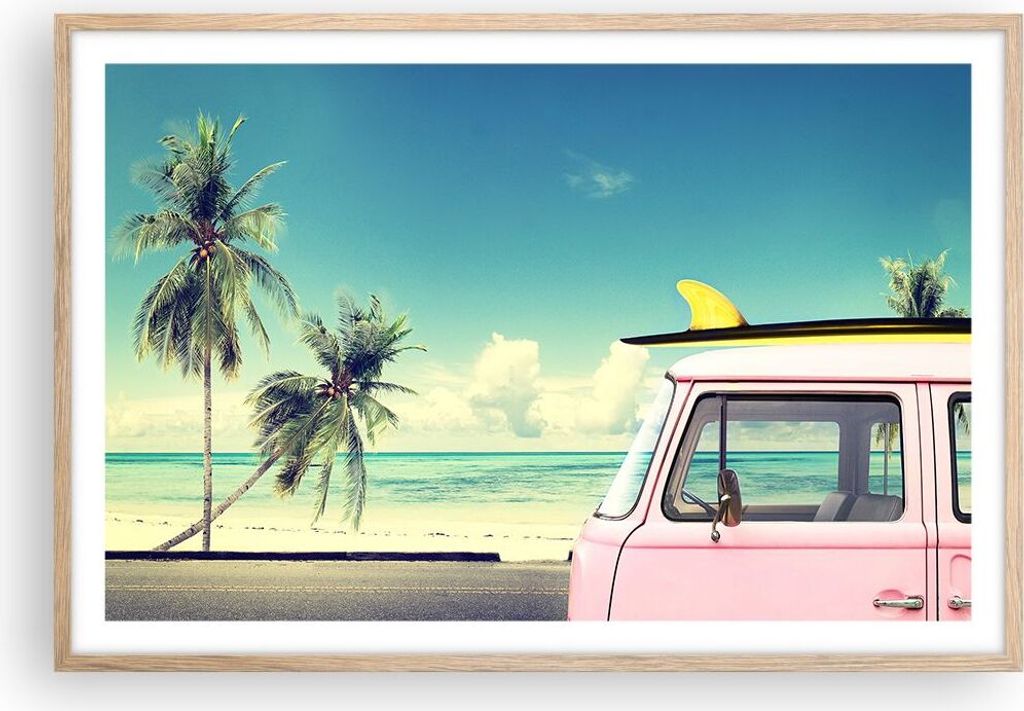 Gerahmtes Poster - Rahmen in heller Eiche - Auto Surfbrett Produktbild 