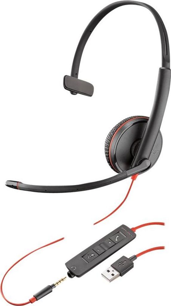 Poly Blackwire 3215 Kopfhörer Kabelgebunden Kopfband Büro/Callcenter USB Typ-A Schwarz, Rot