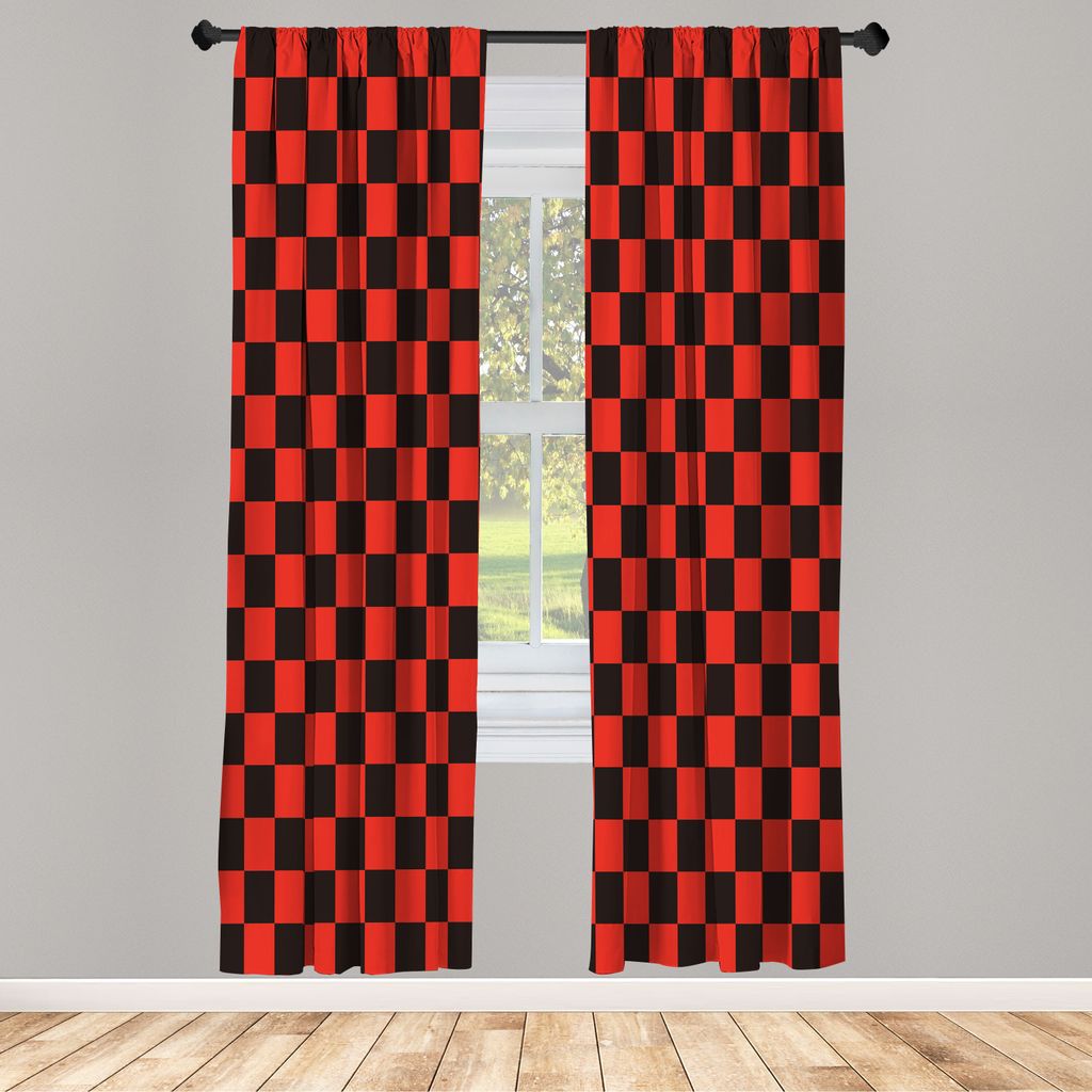 ABAKUHAUS Checkers Spiel Vorhänge 2 Panel Set für Wohnzimmer Schlafzimmer Nachbildung, Geometrisches Rasterstil Monochrom Quadrate İn Der Tradit...