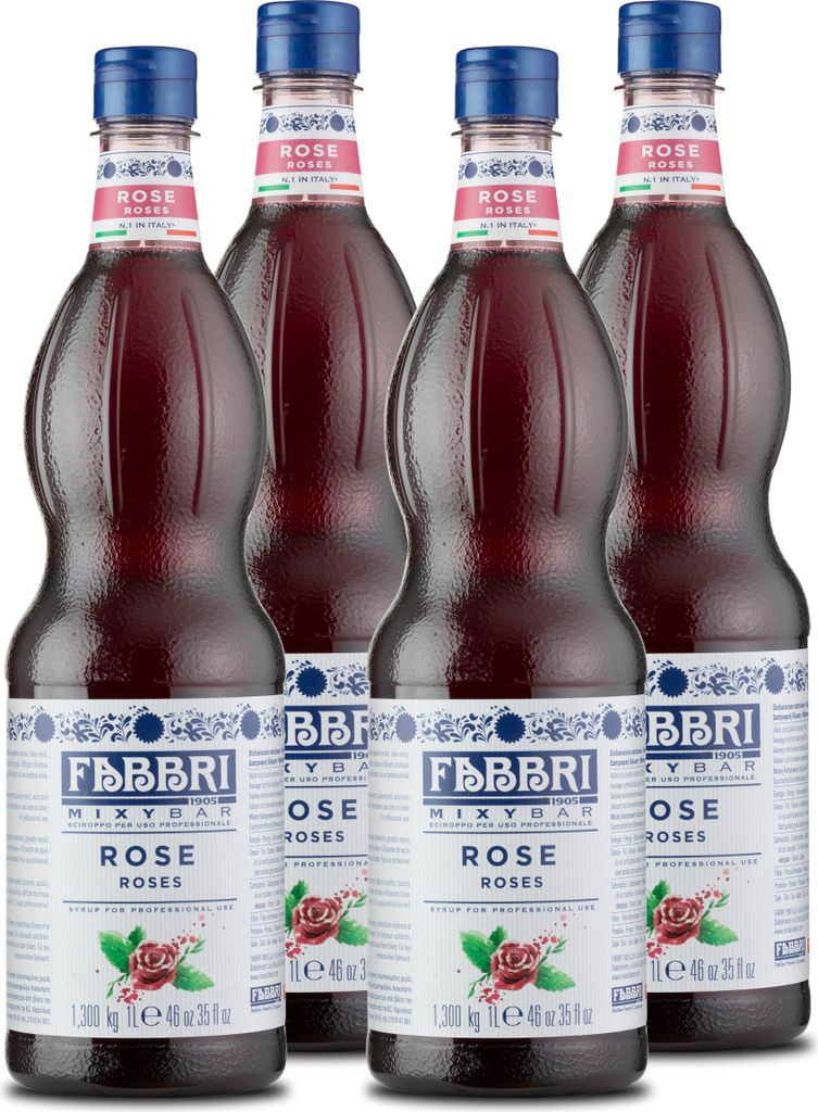Food-United MIXYBAR-ROSEN-BLÜTEN-FABBRI Sirup 4x1L PET-Flasche - sciroppo di rose Italien - ohne Aroma- Farb- & Konservierungsmittel - Roseinsirup...